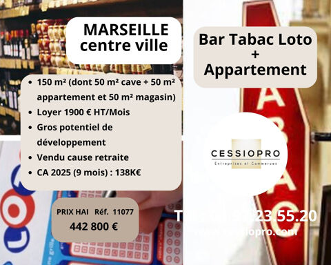 A vendre Bar Tabac Loto Refait &agrave; Neuf, Marseille Centre-Ville + Appartement 442800 13001 Marseille
