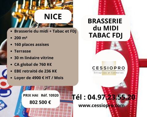 A VENDRE   BRASSERIE DU MIDI AVEC TABAC ET FDJ   NICE 802500 06000 Nice
