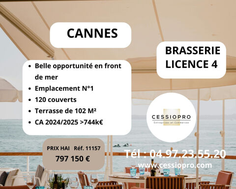 &Agrave; VENDRE Brasserie licence 4  - Face mer - CANNES 797150 06400 Cannes