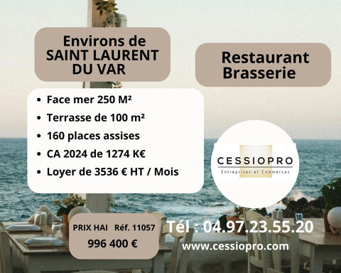 A VENDRE RESTAURANT BRASSERIE face &agrave; la mer ENVIRONS SAINT LAURENT DU VAR 996400 06700 St laurent du var