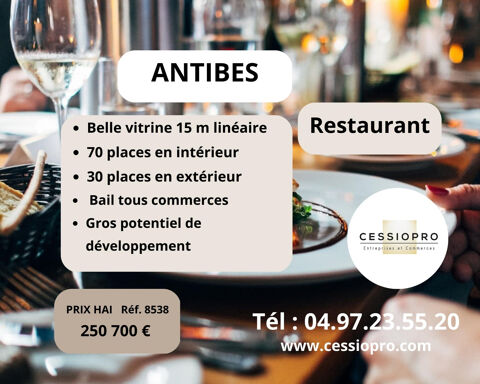Antibes, grand restaurant, &agrave; l'abri de la concurrence, id&eacute;al pour travailler dans l'&eacute;v&eacute;nementiel 250700 06600 Antibes