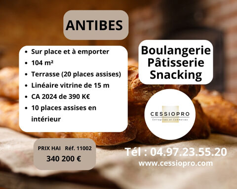 Antibes, boulangerie-p&acirc;tisserie-snacking, sur place et &agrave; emporter, terrasse, parking. 340200 06600 Antibes