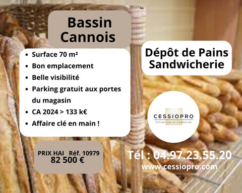 SANDWICHERIE, DEPOT DE PAINS ET VIENNOISERIES, QUARTIER D'AFFAIRES, BASSIN CANNOIS 82500 06550 La roquette sur siagne