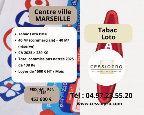 A vendre tr&egrave;s beau Tabac Loto, en centre-ville de Marseille 453600 13006 Marseille