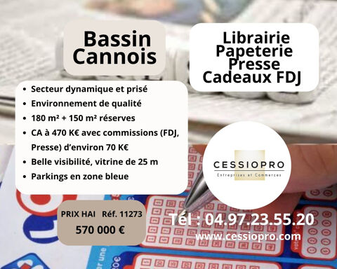 A vendre Librairie-Papeterie-Presse-Cadeaux FDJ -180 m2 BASSIN CANNOIS 570000 06400 Cannes