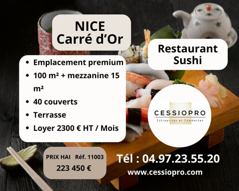 Restaurant sushi 100m2 avec emplacement premium dans le carr&eacute; d'or &agrave; Nice 223450 06000 Nice