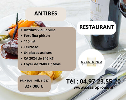 Restaurant avec fort flux pi&eacute;ton, tr&egrave;s bon &eacute;tat, plain-pied Antibes Vieille Ville 327000 06600 Antibes