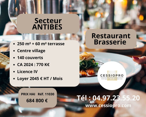 Restaurant-brasserie, centre du village, grande terrasse ensoleill&eacute;e, une institution, secteur Antibes 684800 06600 Antibes