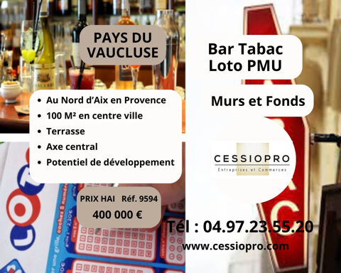 MURS ET FONDS DE COMMERCE BAR TABAC PMU EN CENTRE VILLE 400000 84120 Pertuis