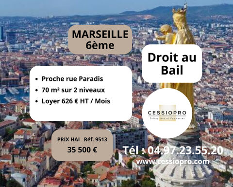 LOCATION AVEC DROIT D'ENTREE PROCHE RUE PARADIS MARSEILLE 6, SURFACE DE 70 m2 SUR 2 NIVEAUX 35500 13006 Marseille