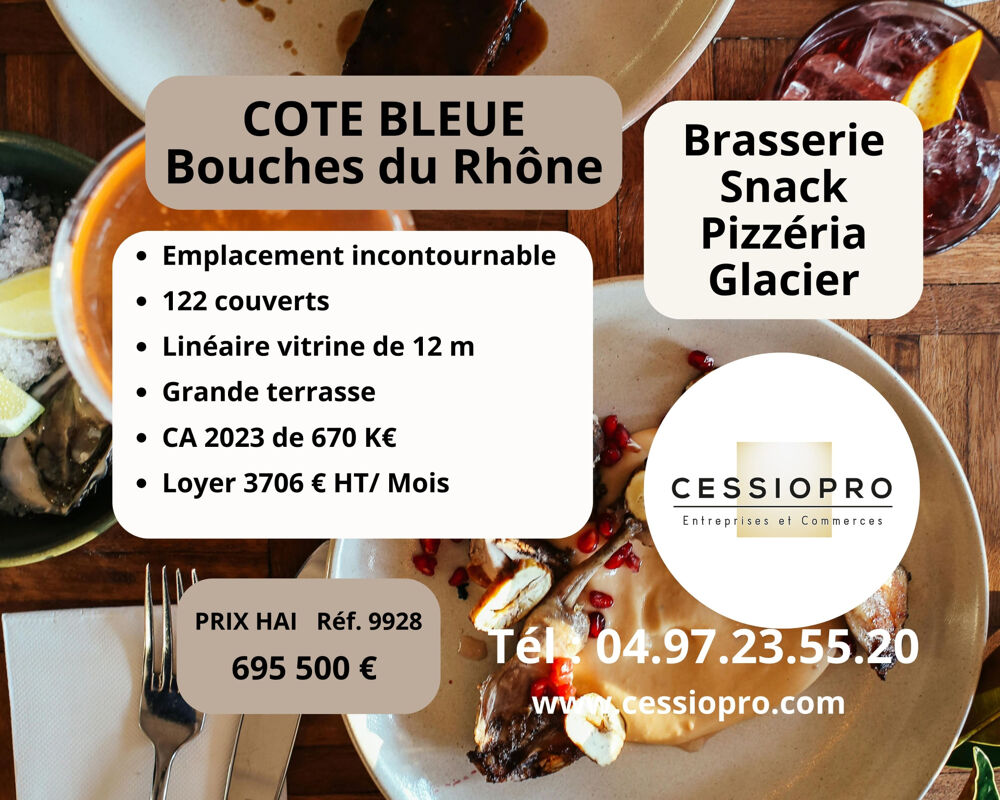   BRASSERIE SNACK PIZZERIA GLACIER 126 COUVERTS   COTE BLEUE 