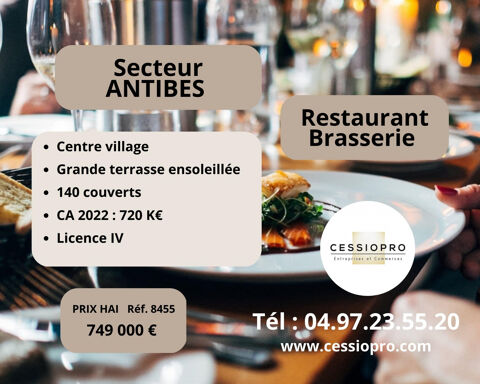 Restaurant-brasserie, centre du village, grande terrasse ensoleillée, une institution, secteur Antibes 749000 06600 Antibes