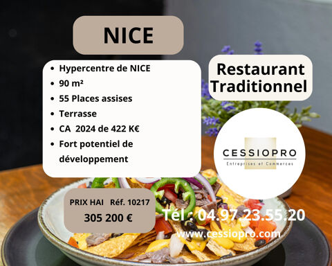 Restaurant traditionnel en plein cur de Nice   420k  CA 2024 305200 06000 Nice