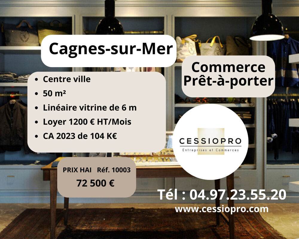   COMMERCE DE PRÊT PORTER 50m2 CAGNES SUR MER 