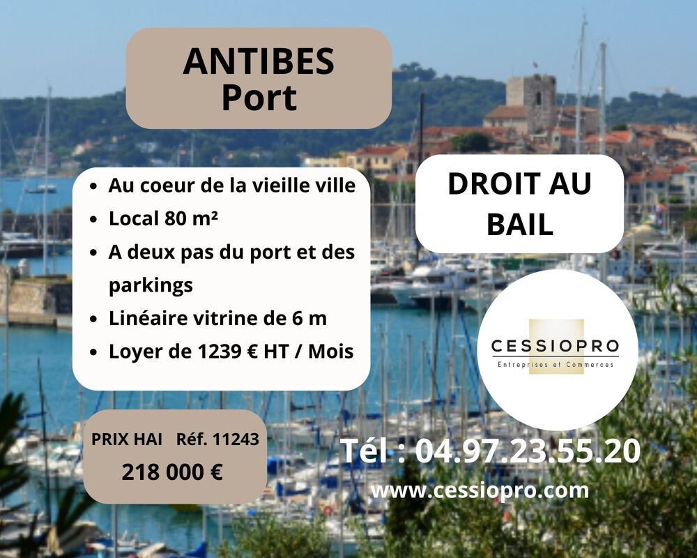   Antibes port, Droit au bail, tous commerces sauf nuisances, cour intérieure 