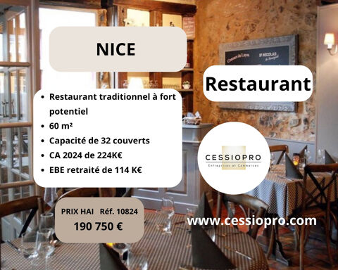 Restaurant traditionnel &agrave; fort potentiel de d&eacute;veloppement  Emplacement strat&eacute;gique en centre-ville de Nice 190750 06000 Nice