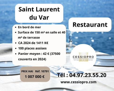 Restaurant embl&eacute;matique   1M400 � CA- Bord de mer- Saint-Laurent-du-Var 1007000 06700 St laurent du var