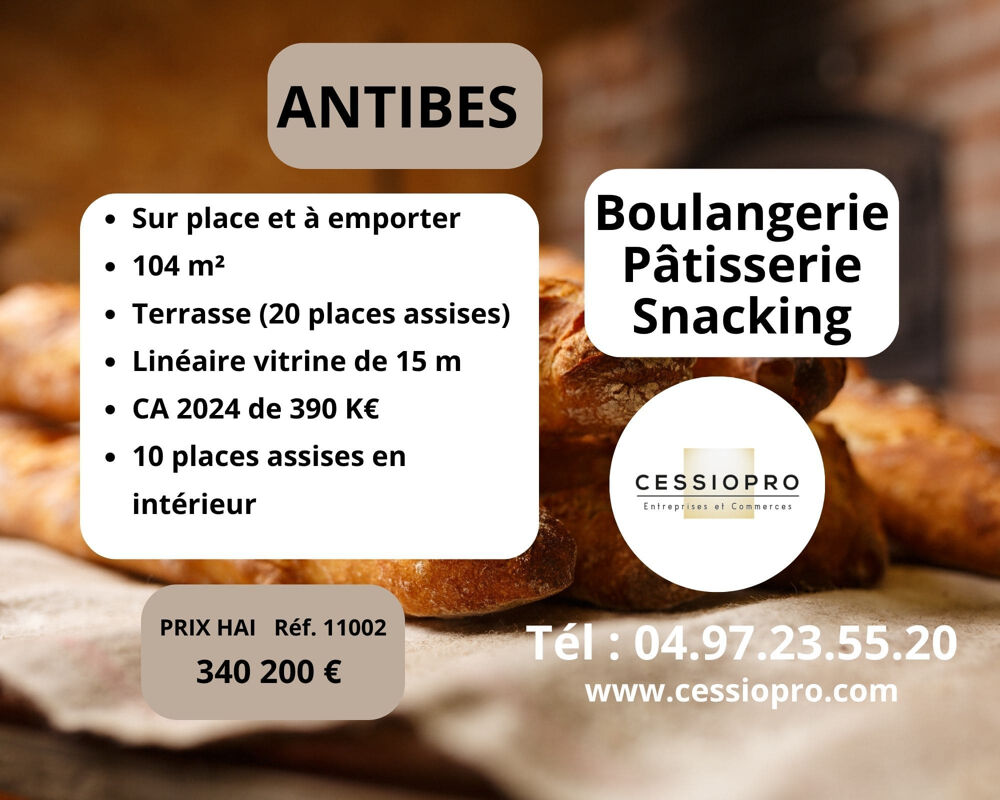   Antibes, boulangerie-pâtisserie-snacking, sur place et à emporter, terrasse, parking. 