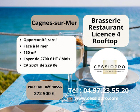 BRASSERIE RESTAURANT LICENCE IV 150m2 EMPLACEMENT PREMIUM AVEC ROOFTOP CAGNES SUR MER 272500 06800 Cagnes sur mer