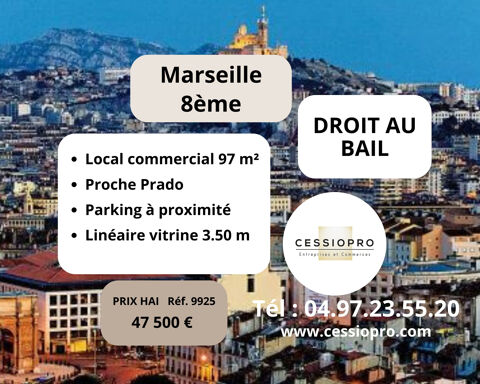Local commercial de 97 m2 - droit au bail &agrave; 40 000 € - proche Prado, Marseille 8&egrave;me 47500 13008 Marseille