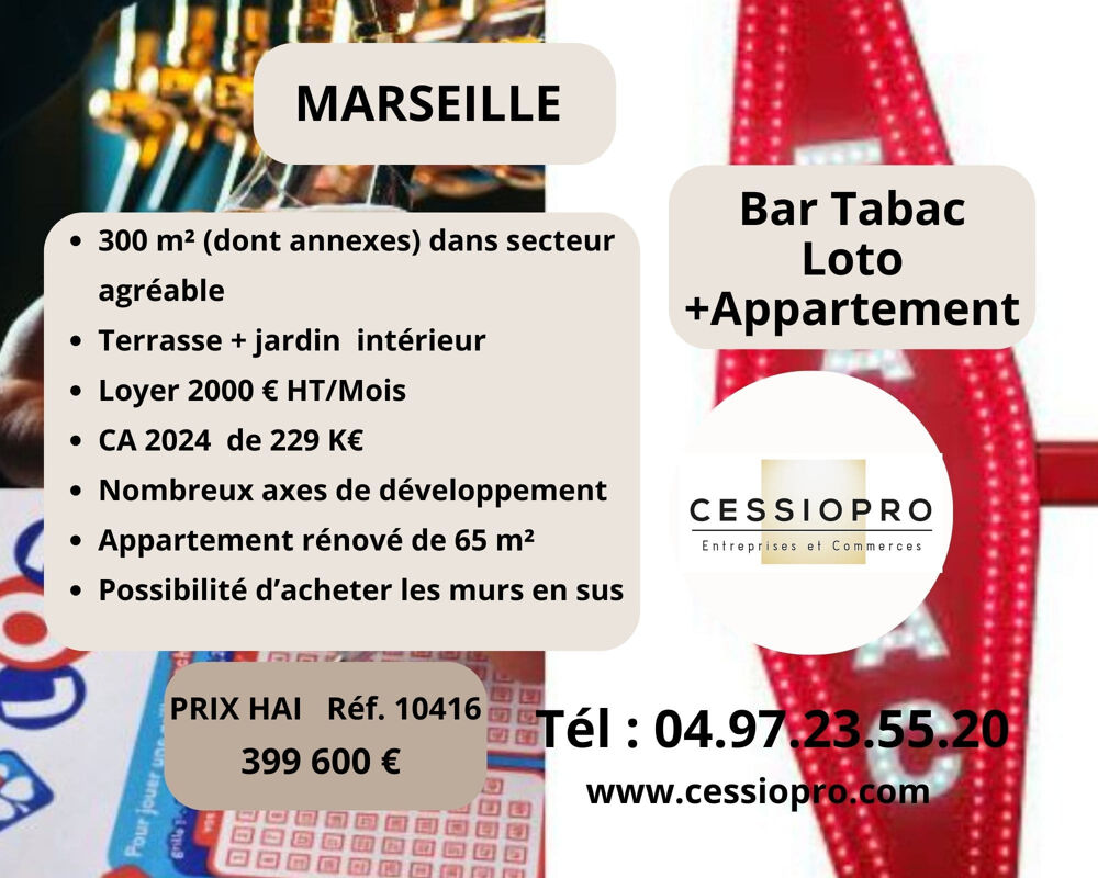   Bar Tabac Loto, avec appartement + Terrasse, sur Marseille 