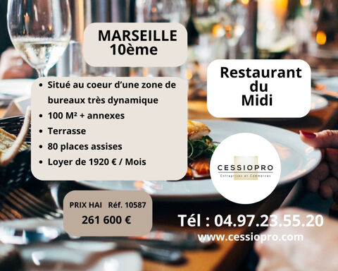 Restaurant du MIDI clé en main dans zone de bureaux très dynamique MARSEILLE 10ème 261600 13010 Marseille