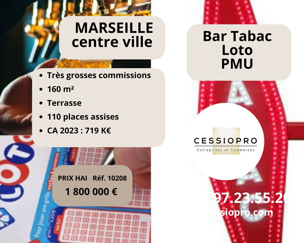  Grand Bar Tabac Loto PMU avec Terrasse, très grosses commissions sur Marseille 