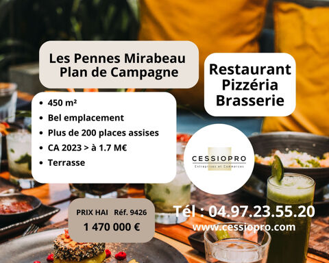 Restaurant Pizzeria Brasserie à Plan de Campagne : Un espace spacieux de 450 m2 avec terrasse 1470000 13170 Les pennes mirabeau