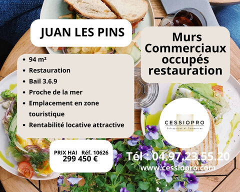 Murs commerciaux occup&eacute;s, 94 m2, bail 3.6.9, restauration, proche de la mer - Juan les Pins 299450 06600 Antibes