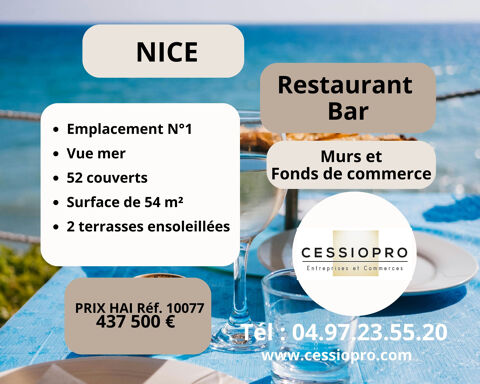Murs et fonds de commerce de restaurant-bar avec vue mer à Nice   Avenue de la Californie. 437500 06200 Nice