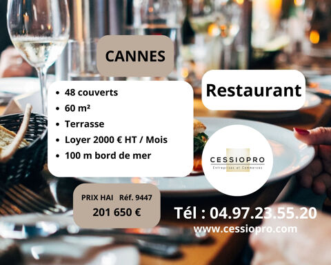 Restaurant traditionnel 48 couverts &agrave; Cannes 201650 06400 Cannes