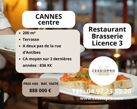 Restaurant Brasserie Licence 3 - 130 places &agrave; deux pas de la Rue d'Antibes &agrave; CANNES 888000 06400 Cannes