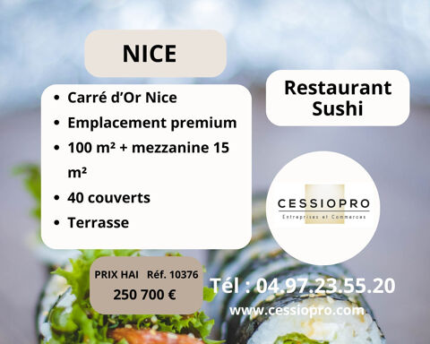 Restaurant sushi 100m2 avec emplacement premium dans le carré d'or à Nice 250700 06000 Nice