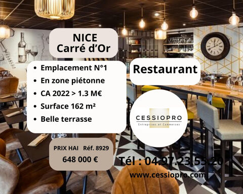 RESTAURANT EN ZONE PIÉTONNE NICE CARRE D'OR 648000 06000 Nice