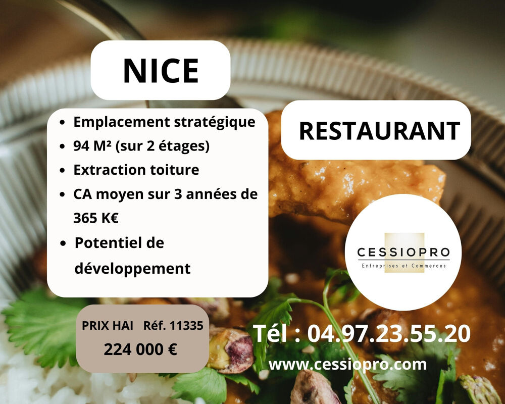   À vendre : Fonds de commerce Restaurant, avec solide réputation au Vieux Nice   365 k€ de CA moyen sur 3 ans 