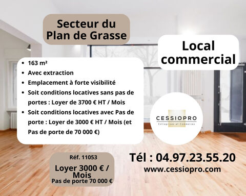 LOCAL COMMERCIAL D'ENVIRON 165 M2 AVEC EXTRACTION   FORTE VISIBILIT&Eacute;   SECTEUR DU PLAN DE GRASSE 3288 06130 Grasse