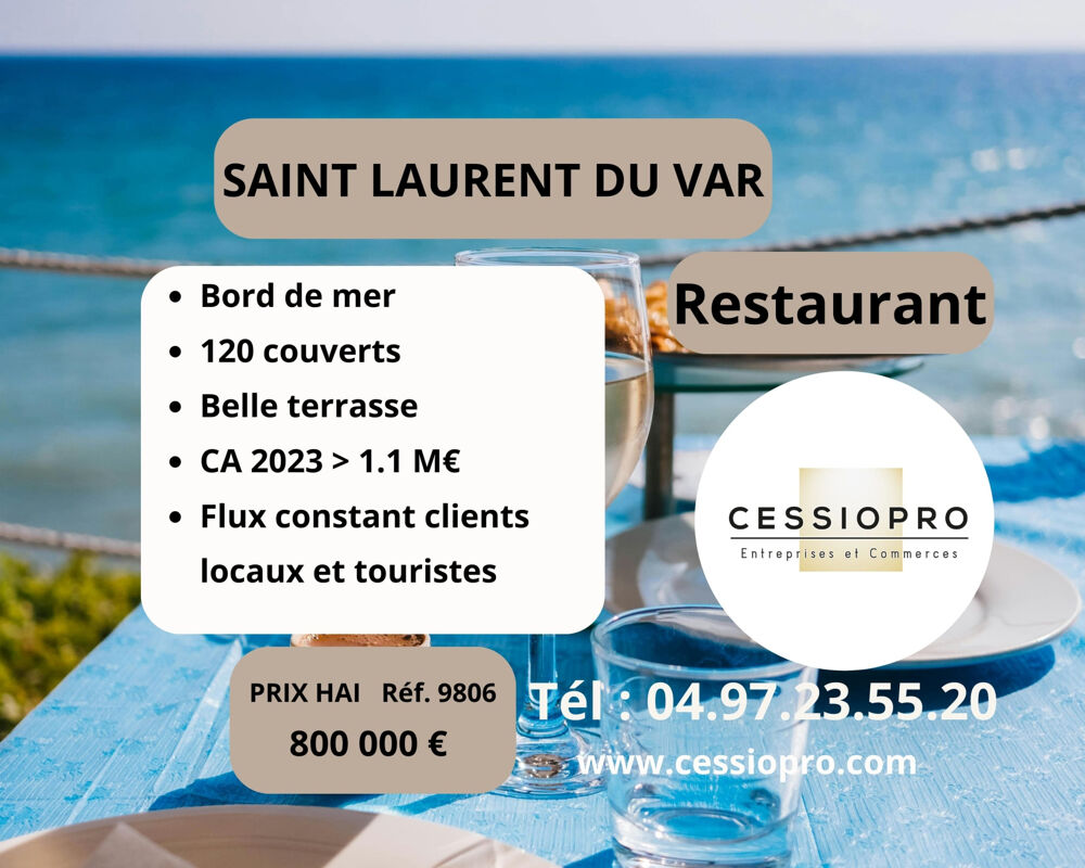  SAINT-LAURENT-DU-VAR : FONDS DE COMMERCE DE RESTAURANT AVEC TERRASSE EN BORDURE MARITIME 