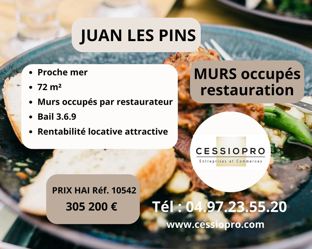   Juan les Pins,   Murs commerciaux occupés, 72m2, bail 3.6.9, restauration, proche de la mer. 