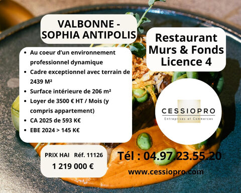 Valbonne   Sophia Antipolis   Restaurant Murs et Fonds de Commerce  avec licence 4 au cadre exceptionnel 1219000 06560 Valbonne