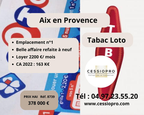 Très belle affaire de Tabac Loto refait à neuf sur Aix en Provence Top emplacement ! 378000 13100 Aix en provence
