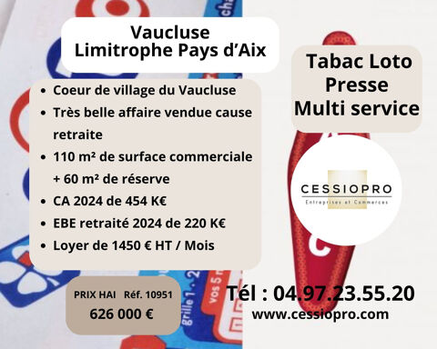 A vendre Tr&egrave;s grand Tabac Loto Presse Multi Service, c�ur de village du Vaucluse 626000 13100 Aix en provence
