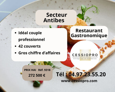 Restaurant gastronomique, secteur Antibes, gros chiffre d'affaires, id&eacute;al couple professionnel… 272500 06600 Antibes