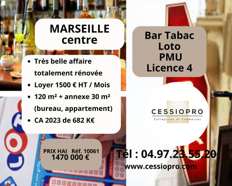Marseille Centre, tr&egrave;s belle Affaire de Bar Tabac Loto PMU Licence 4, refaite &agrave; neuve, toutes aux normes Gross 1470000 13001 Marseille