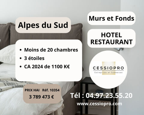 Murs et Fonds de commerce H&ocirc;tel Restaurant 3 &eacute;toiles de moins de 20 chambres- Alpes du Sud 3789473 06000 Nice