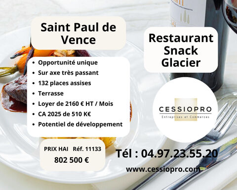RESTAURANT SNACK GLACIER 100M2 SAINT PAUL DE VENCE 802500 06570 St paul de vence