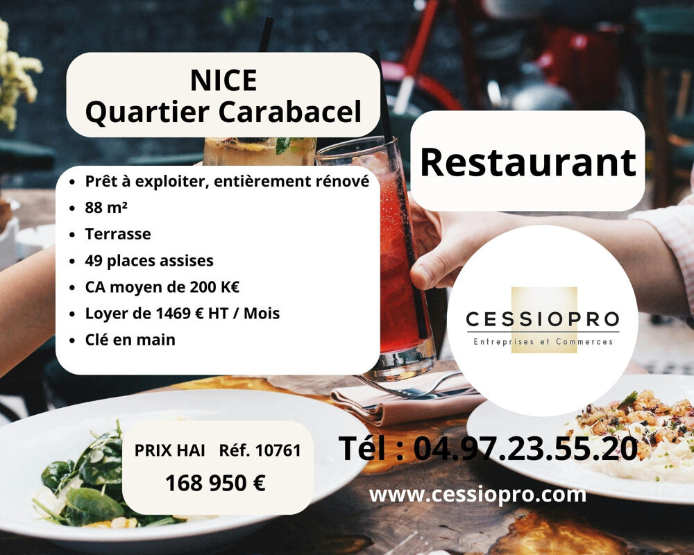   Restaurant entièrement rénové 200 000 € CA moyen  Quartier Carabacel, Nice 