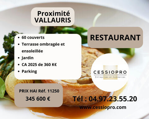 &Agrave; proximit&eacute; de Vallauris, restaurant avec terrasse, un parking spacieux et un jardin, id&eacute;al couple de professi 345600 06220 Vallauris