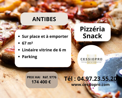Antibes, pizzeria - snack, sur place et à emporter, état neuf, parking, beau CA, bon emplacement. 174400 06600 Antibes