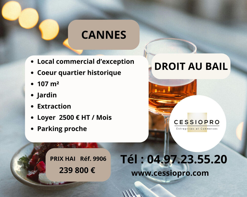  CANNES : LOCAL COMMERCIAL ATYPIQUE A VENDRE EQUIPE D'UNE EXTRACTION PROFESSIONNELLE ! 