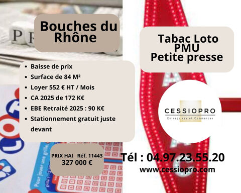 Baisse de prix pour ce tr&egrave;s beau Tabac Loto Bimbeloteries totalement r&eacute;nov&eacute;, dans ville de + de 25 000 hab. de 327000 13300 Salon de provence